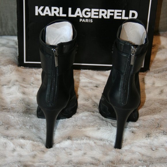 KARL LAGERFELD PARIS Blayze Embellished Ornament Strap Detail Peep Toe Shooties - Picture 2 of 6